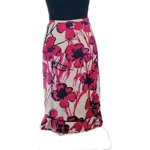 Chapter One White Red Purple Floral Pattern A Line Knee Length Skirt Size 16